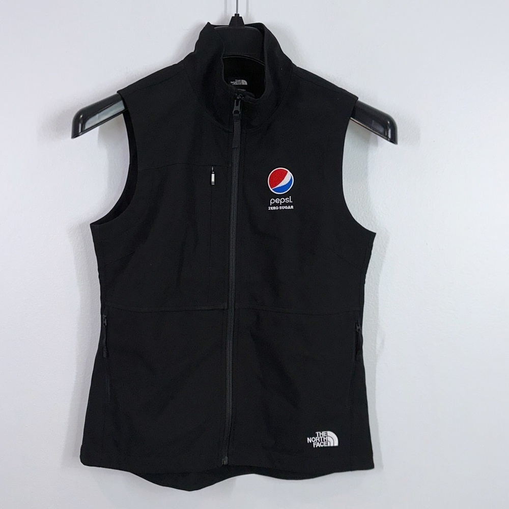 The North Face women’s soft shell full zip embroidered logo vest size small